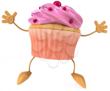 Royalty Free Clipart Image of a Happy Cupcake