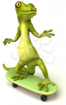 Royalty Free Clipart Image of a Gecko on a Skateboard