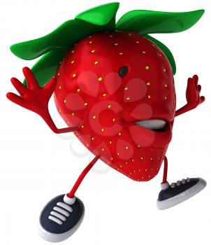 Royalty Free Clipart Image of a Running Strawberry