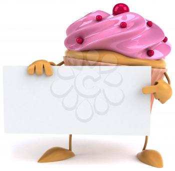 Royalty Free Clipart Image of a Cupcake With a Sign