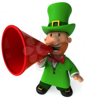 Royalty Free Clipart Image of a Leprechaun With a Megaphone