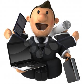 Royalty Free Clipart Image of a Multitasking Businessman