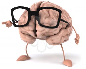 Royalty Free Clipart Image of a Brain in Glasses Pointing