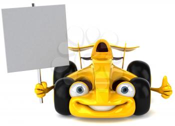 Royalty Free Clipart Image of a Race Car With a Sign