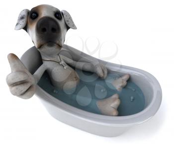 Royalty Free Clipart Image of a Dog in a Tub