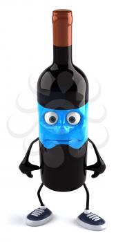 Royalty Free Clipart Image of a Sad Wine Bottle