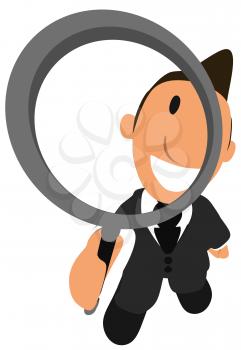 Royalty Free Clipart Image of a Guy in a Suit With a Magnifying Glass