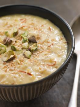 Royalty Free Photo of Saffron Pistachio and Coconut Rice Pudding