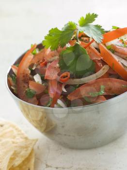 Royalty Free Photo of a Dish of Tomato Red Onion and Coriander Relish