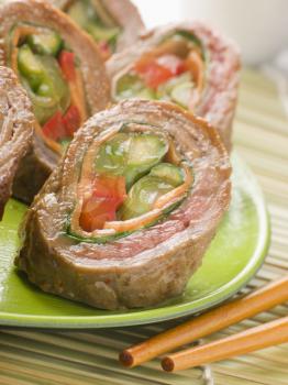 Royalty Free Photo of Beef and Vegetable Rolls