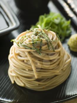 Royalty Free Photo of Chilled Soba Noodles With Wasabi and Soy Sauce