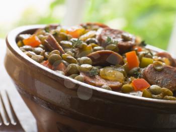 Royalty Free Photo of Green Lentil and Chorizo Sausage Stew