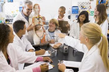 Royalty Free Photo of a Teacher and Students in a Biology Class