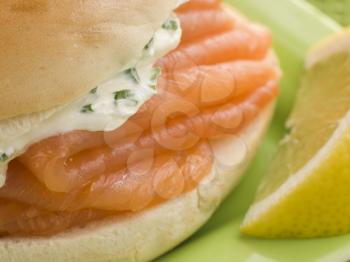 Royalty Free Photo of Smoked Salmon and Cream Cheese on a Bagel