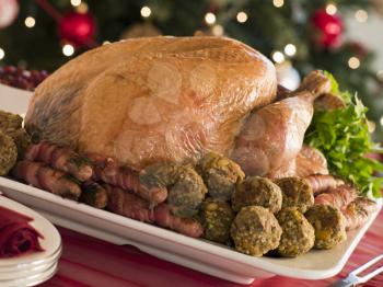 Royalty Free Photo of a Roast Turkey With all The Trimmings