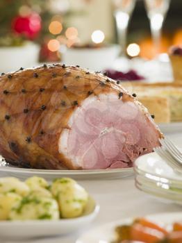 Royalty Free Photo of Honey Roasted Ham on a Boxing Day Buffet
