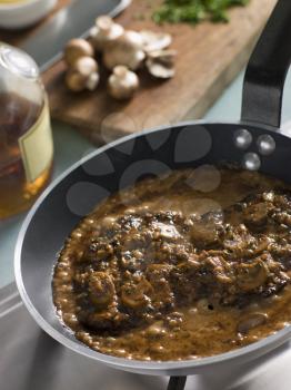 Royalty Free Photo of Steak Diane in a Saute Pan
