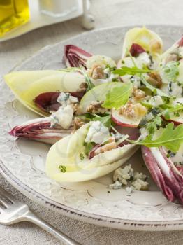 Royalty Free Photo of a Salad of Chicory Walnuts and Apple with Roquefort Vinaigrette