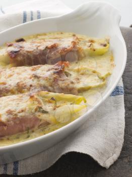 Royalty Free Photo of a Dish of Chicory Gratin with Bacon