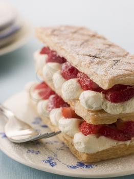 Royalty Free Photo of Mille Feuille of Strawberries with Chantilly