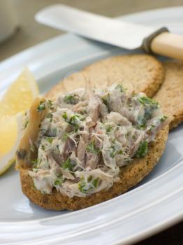 Royalty Free Photo of Cornish Smoked Mackerel Pate With Oatmeal Biscuits