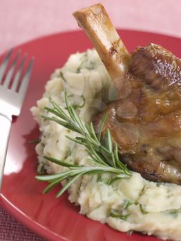Royalty Free Photo of a Slow Roasted Shank of Spring Lamb with Champ