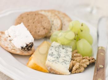 Royalty Free Photo of a Plate of Cheese and Biscuits
