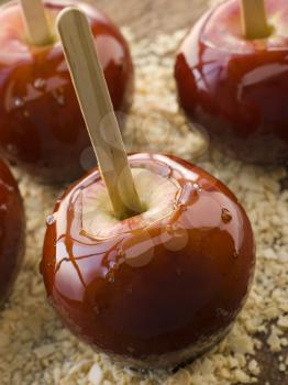 Royalty Free Photo of Toffee Apples on Crushed Toasted Almonds