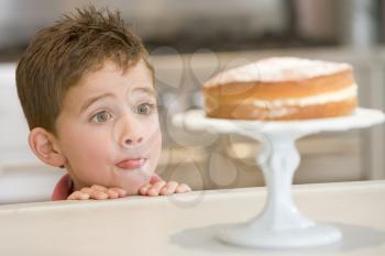 Royalty Free Photo of a Boy Looking at Cake