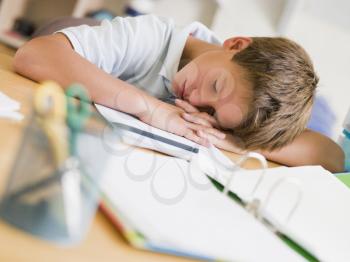 Royalty Free Photo of Boy Asleep on His Homework