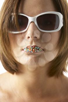 Royalty Free Photo of Woman With Sprinkles on Her Lips