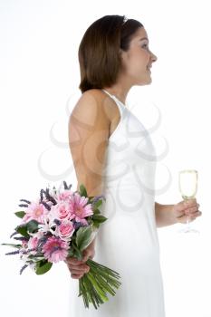 Royalty Free Photo of a Bride With a Glass of Wine