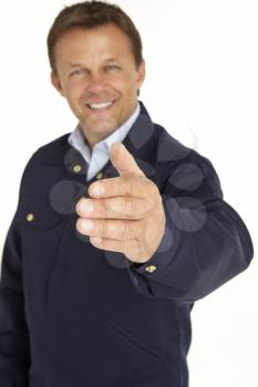 Royalty Free Photo of a Courier Extending His Hand
