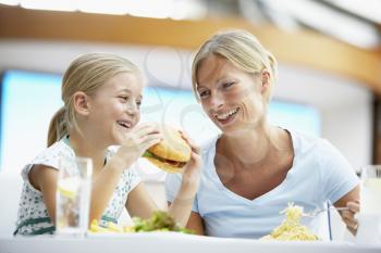 Royalty Free Photo of a Mother and Daughter Having Lunch at a Mall
