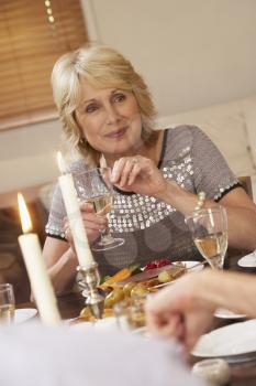 Royalty Free Photo of a Woman at a Dinner Party