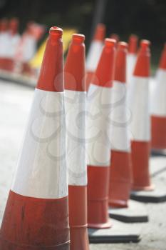 Royalty Free Photo of Traffic Cones at the Side of the Road
