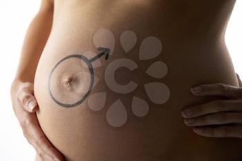 Royalty Free Photo of a Pregnant Woman With the Female Symbol on Her Belly