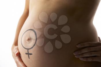 Royalty Free Photo of a Pregnant Woman With a Male Symbol on Her Belly
