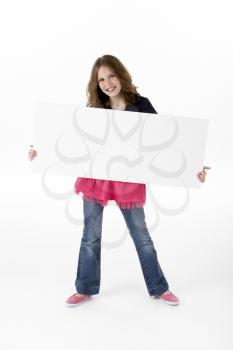 Young Girl Holding Party White Card