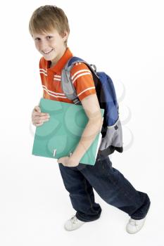 Royalty Free Photo of a Boy With a Schoolbag and Book