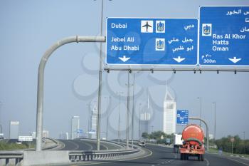 Royalty Free Photo of a Dubai Skyline From a Highway