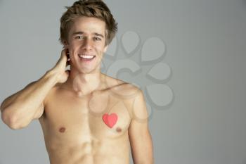 Semi Naked Young Man With Heart Shaped Symbol