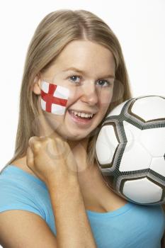 Young Female Football Fan With St Georges Flag Painted On Face