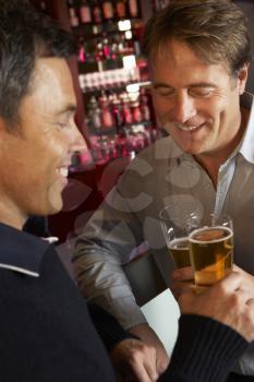 Two Men Enjoying Drink Together In Bar