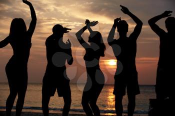 Silhouette Of Friends Having Beach Party