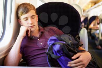 Young Man Resting On Train Journey