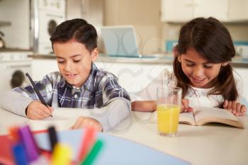 Children Doing Homework Together At Table
