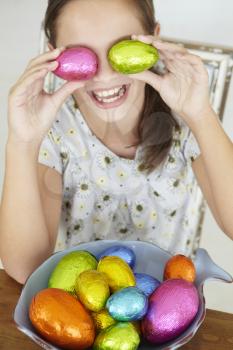 Young girl with Easter eggs