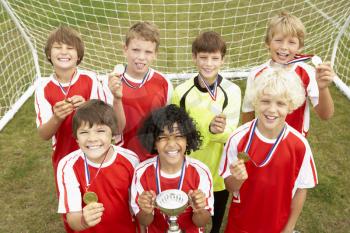 Winning junior soccer team portrait