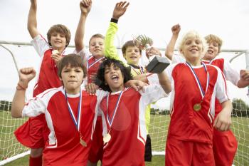 Winning junior soccer team portrait